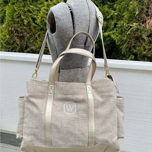 Pottery Barn Kids Diaper Bag Tote - Gold Trim - Initial "W"